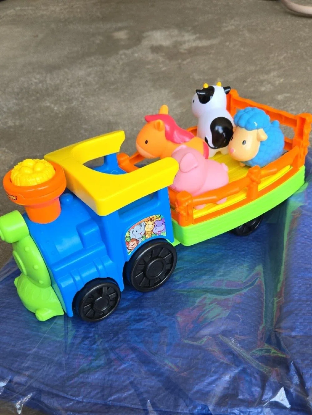 Little People Colorful Farm Animal Push Train - Blue, Yellow, Orange, Green